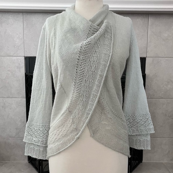Ann Taylor Mohair Wool Blend Loft Open Cardigan Sweater Pointelle Gray Size XS - Picture 3 of 11